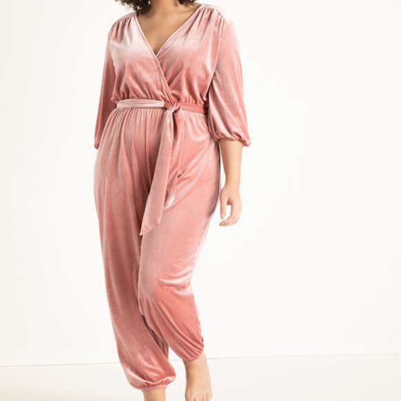 pink velvet jumpsuit